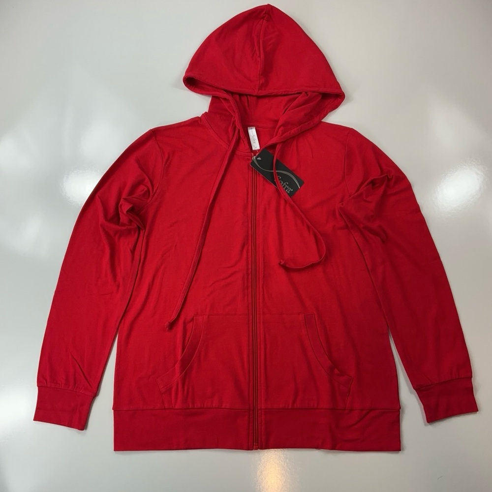 Sofía Red Zip Hoodie Full Zip Sweatshirt Jacket Casual Lightweight Women Size M